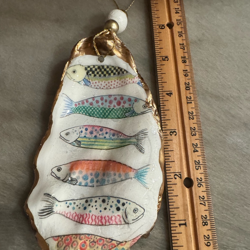 Handmade Oyster Decoupage Shell Fish Decor with Gold Accents - Picture 6 of 9